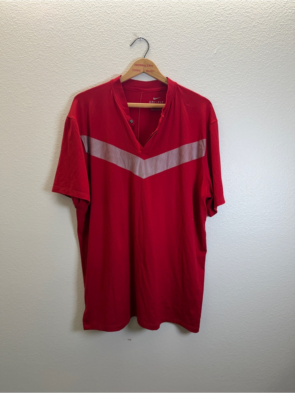 Nike Men’s Red Short-Sleeve V-Neck Shirt with White Chevron